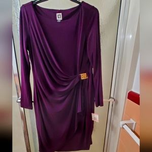 NWT Anne Klein Beautiful Eggplant Colored Dress; Sz 10; Long Sleeves; Midi; $80